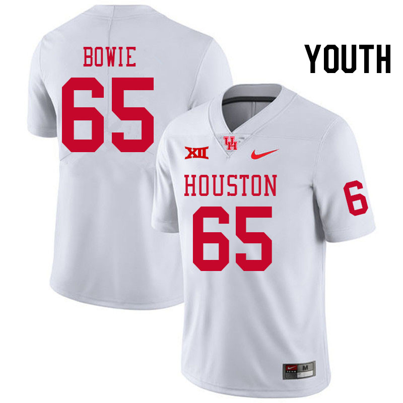 Youth #65 Cayden Bowie Houston Cougars Big 12 XII College Football Jerseys Stitched-White - Click Image to Close
